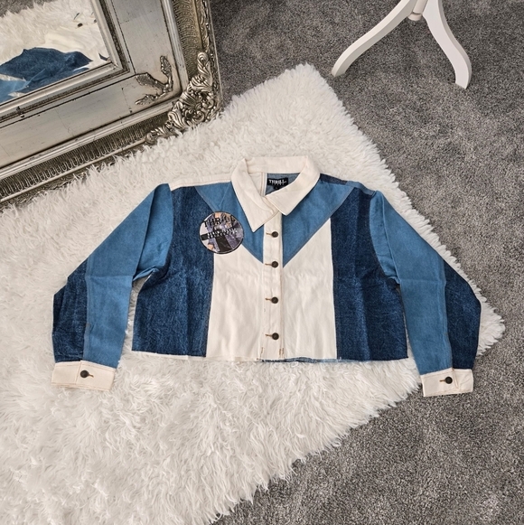 Thrill Jeans Plus Size Patchwork Cropped Jean Jacket. Size 2X. New. - Picture 3 of 9